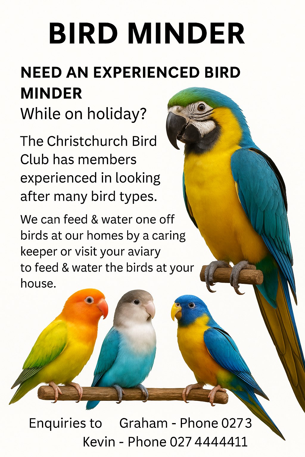 Bird Minding Service - Professional care for your birds